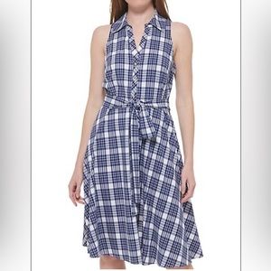 Plaid flowy shirt dress with tie waist